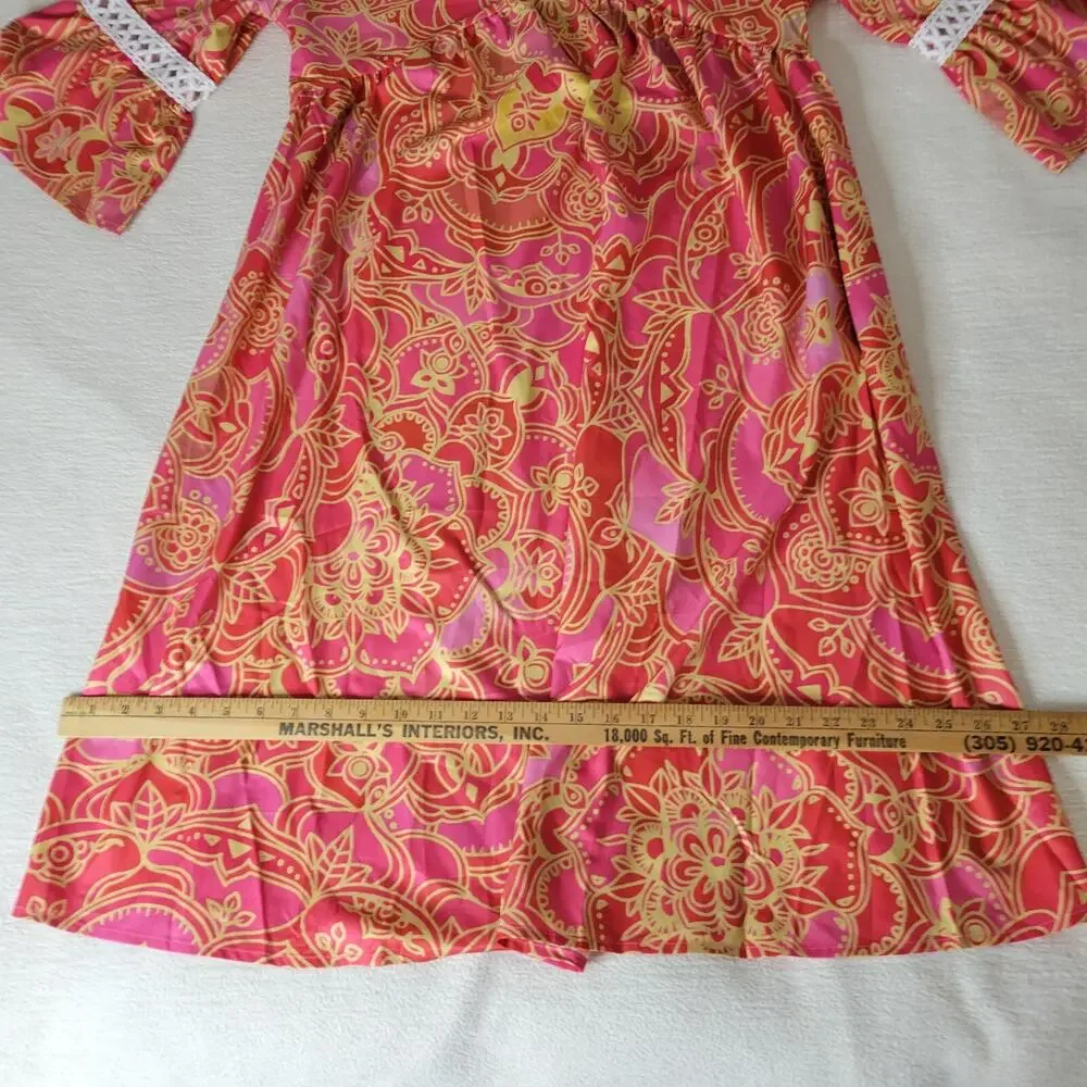 Noracora Dress Womans Small Lagenlook Flower Pink Lacey Cottagecore Boho Grandma